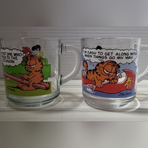 Set Of 2 Vtg Garfield Coffee Cup Tea Mug Clear Glass Odie McDonalds 78 J… - Picture 2 of 5